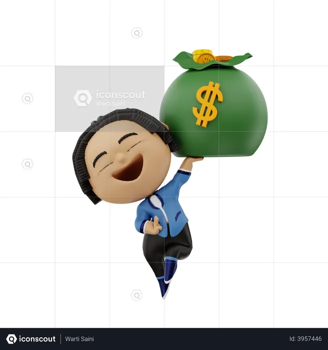 Businessman with money bag  3D Illustration