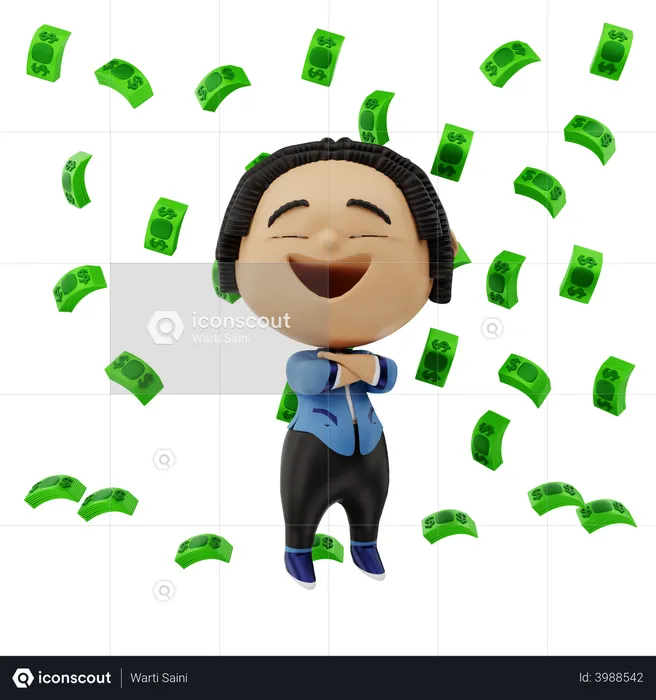 Businessman with money rain  3D Illustration
