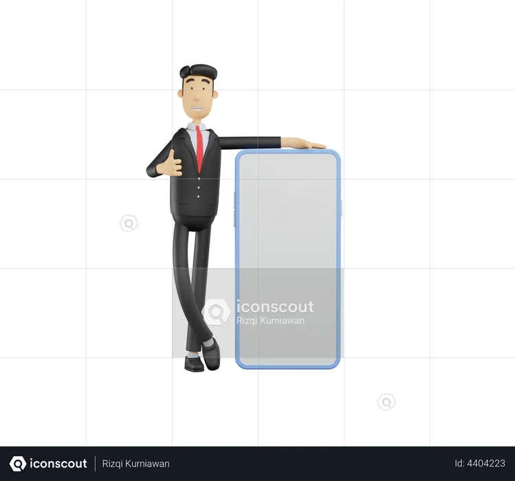 Businessman with phone showing thumbs up  3D Illustration