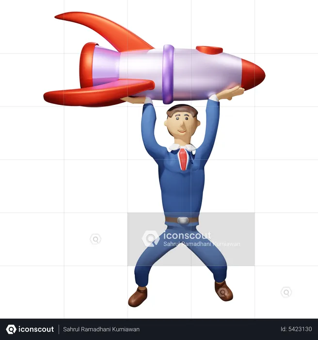 Businessman with rocket  3D Illustration