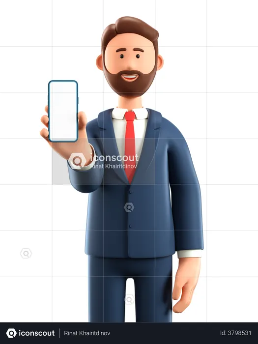 Businessman with smartphone and showing blank screen  3D Illustration