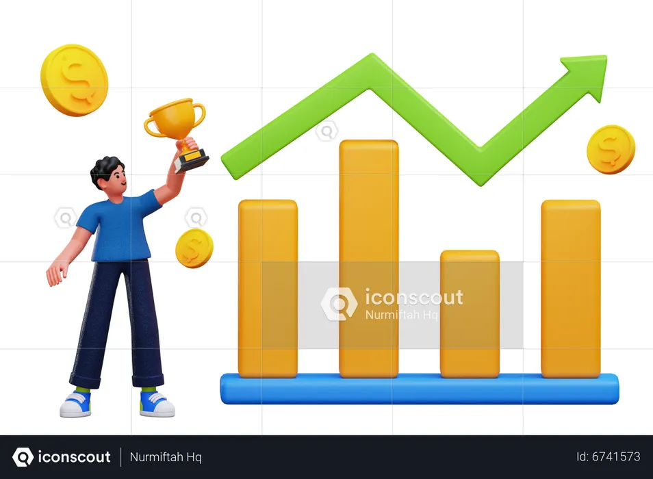 Businessman with successful investment award  3D Illustration