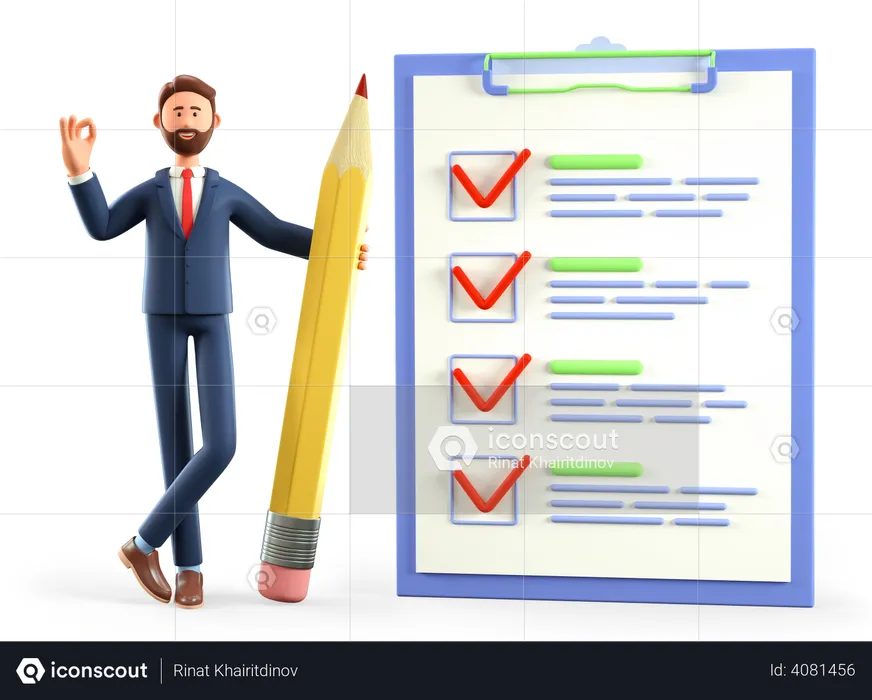 Businessman with task list  3D Illustration