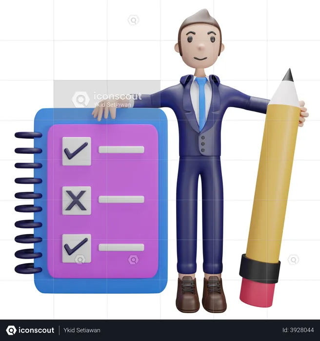 Businessman with to-do list  3D Illustration