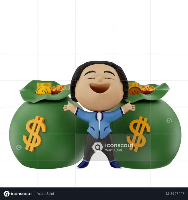 Businessman with two money bags  3D Illustration