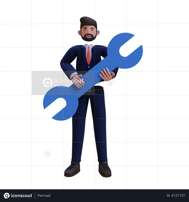 Businessman with Wrench  3D Illustration