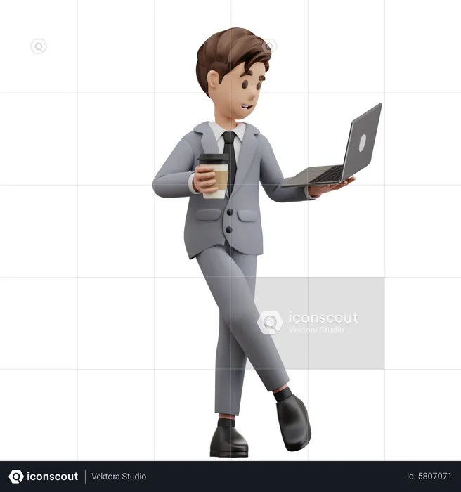 Businessman Work While Standing  3D Illustration