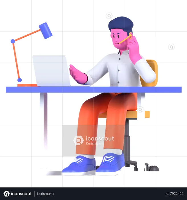 Businessman Working At Customer Service  3D Illustration