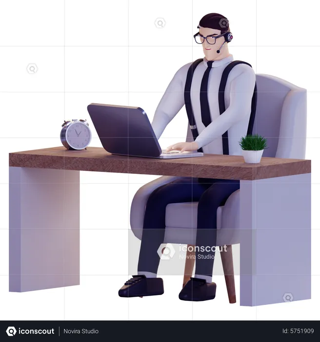 Businessman working at office  3D Illustration