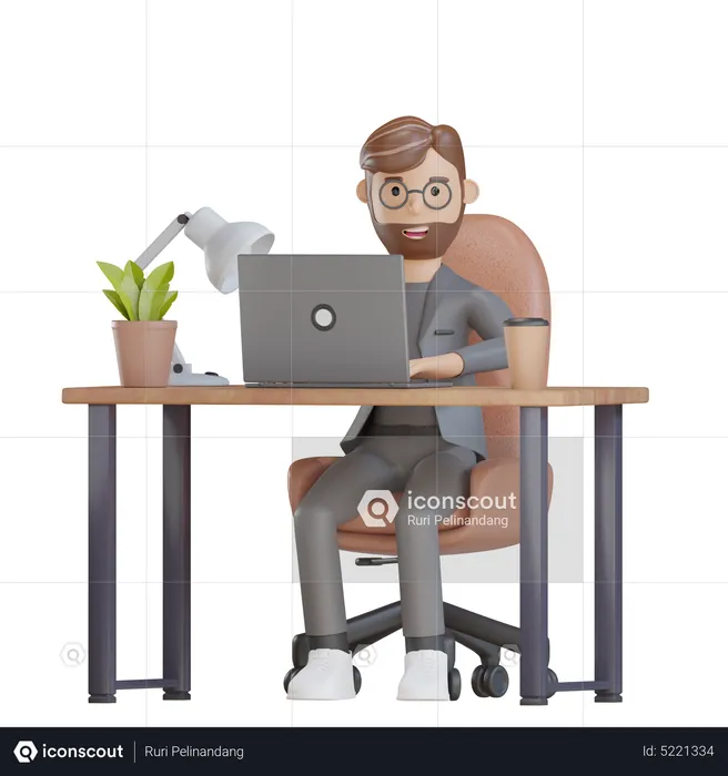 Businessman working at office desk  3D Illustration