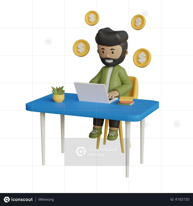 Businessman working at office with finance thinking  3D Illustration