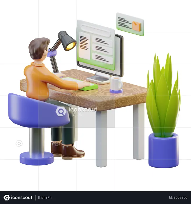 Businessman Working On Computer  3D Illustration