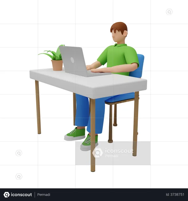 Businessman working on computer  3D Illustration