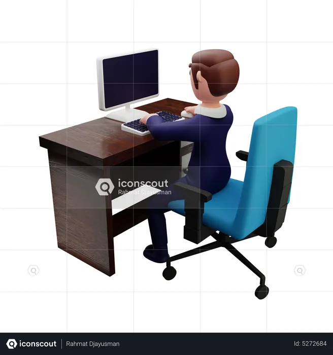 Businessman Working on computer  3D Illustration