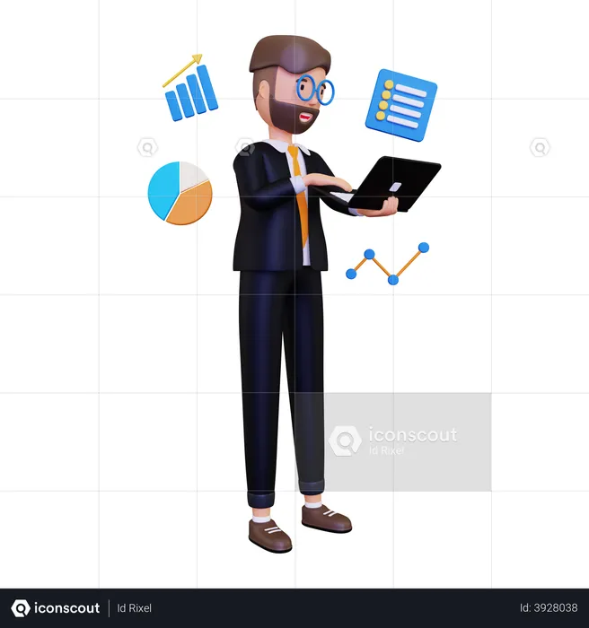 Businessman working on Data  3D Illustration