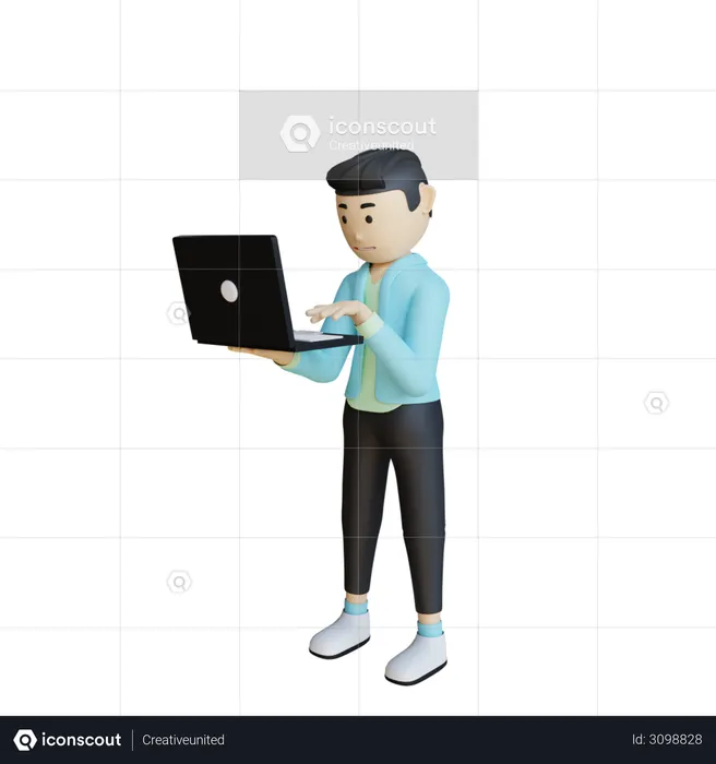 Businessman Working On Laptop  3D Illustration