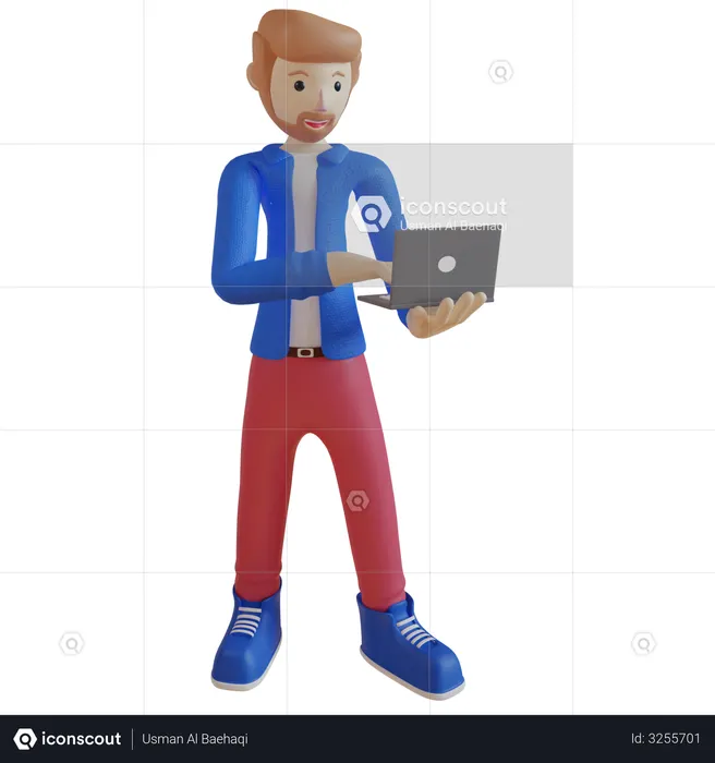 Businessman working on laptop  3D Illustration