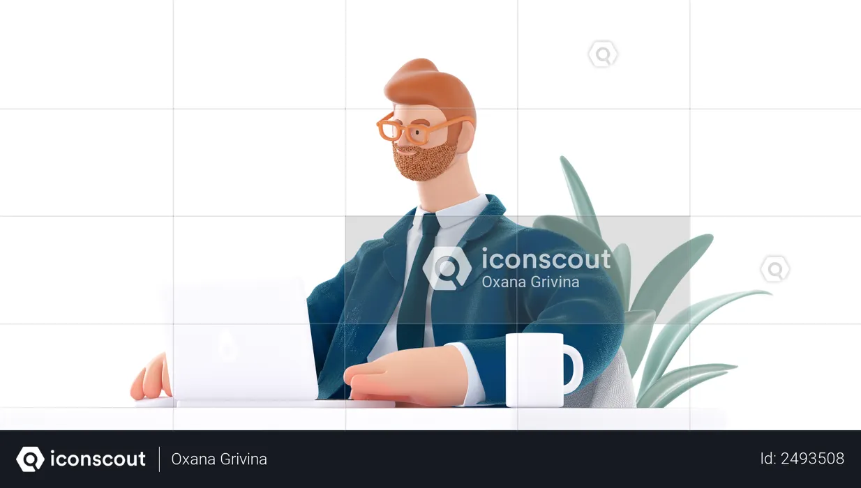 Businessman working on laptop  3D Illustration