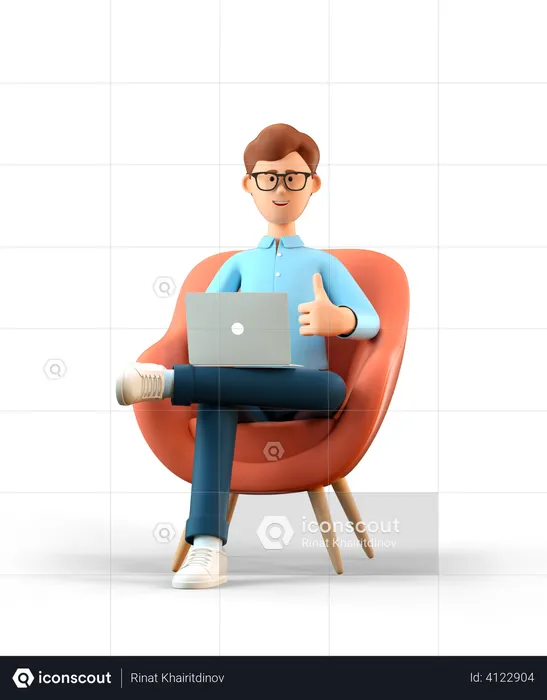 Businessman working on laptop  3D Illustration