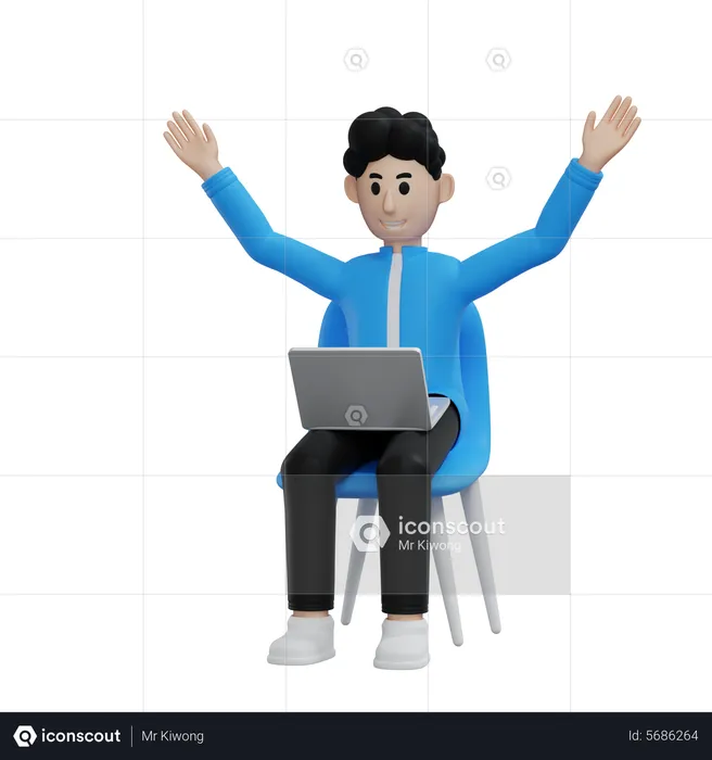 Businessman working on laptop  3D Illustration