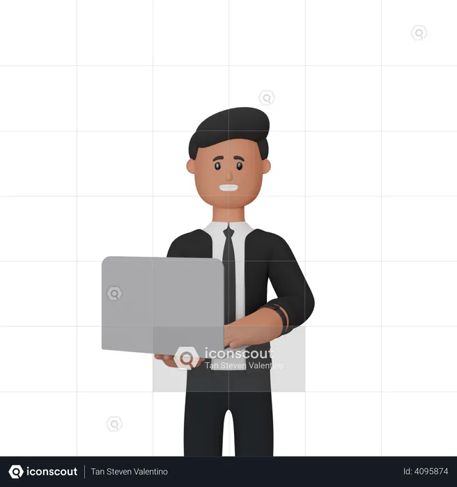 Businessman working on laptop  3D Illustration