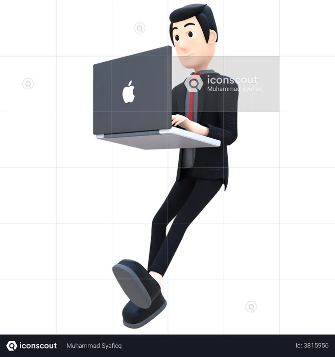 Businessman Working On Mac Book  3D Illustration