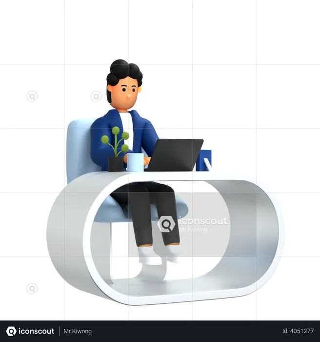 Businessman working on laptop  3D Illustration