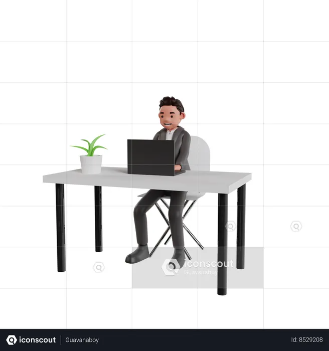 Businessman Working On Laptop At Office  3D Illustration