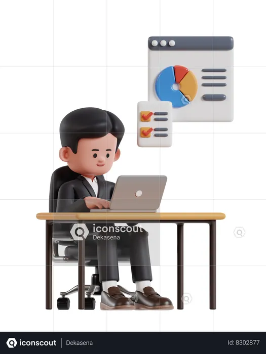 Businessman working on laptop at office desk  3D Illustration