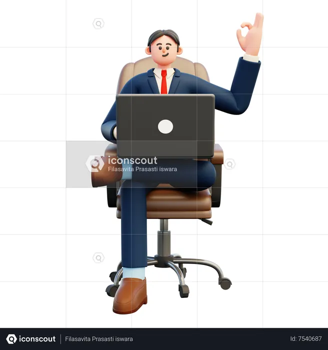 Businessman working on laptop with ok gesture  3D Illustration