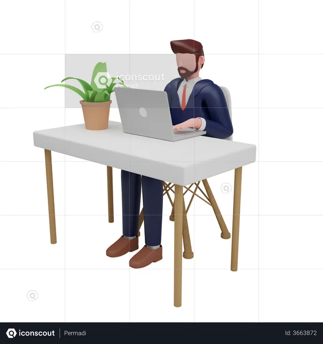 Businessman working on office  3D Illustration