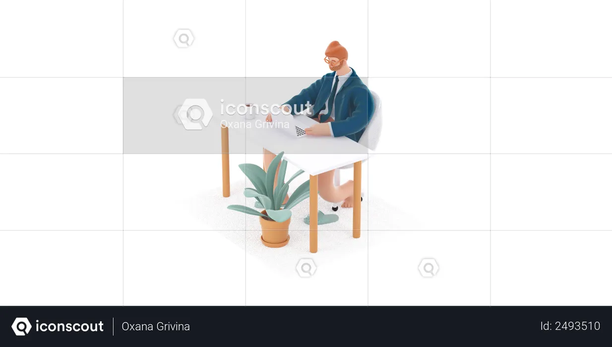 Businessman working on project  3D Illustration