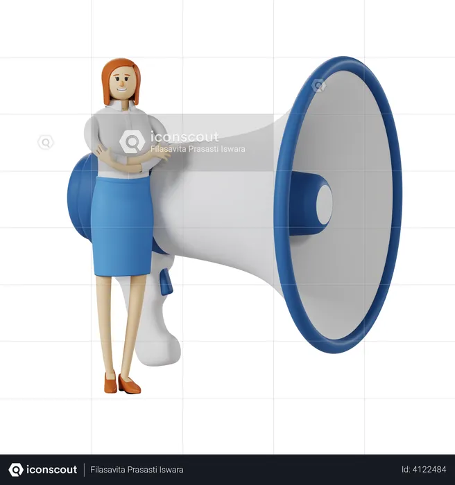 Businesswoman and big megaphone  3D Illustration