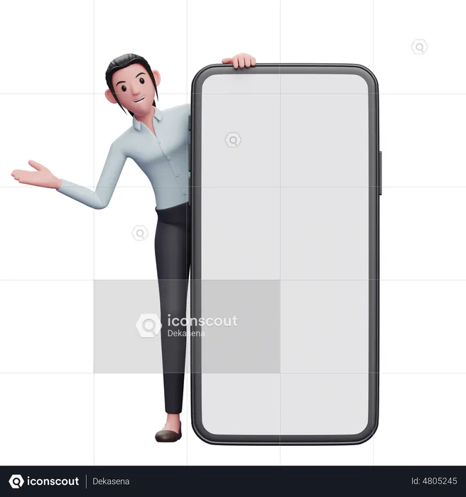 Businesswoman appears from behind phone  3D Illustration