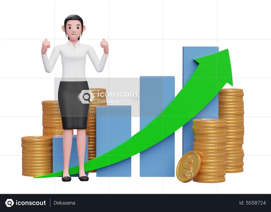Businesswoman celebrate financial success  3D Illustration