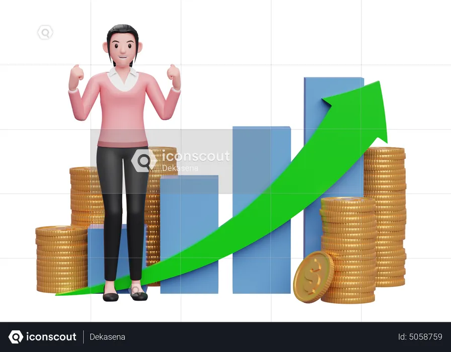 Businesswoman celebrate financial success  3D Illustration