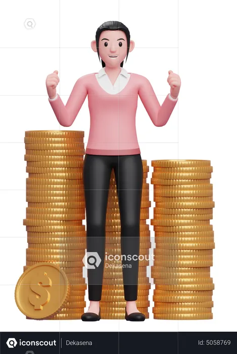 Businesswoman celebrating financial success  3D Illustration