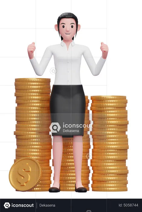 Businesswoman celebrating financial success  3D Illustration