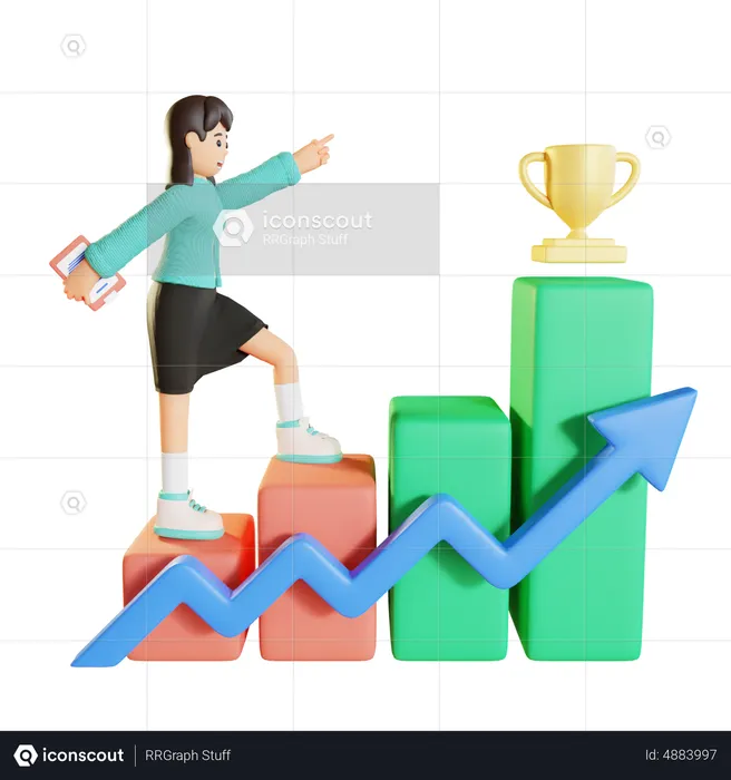 Businesswoman Climbing Towards Success  3D Illustration