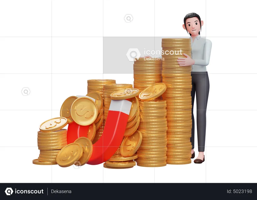 Businesswoman collected capital for business  3D Illustration