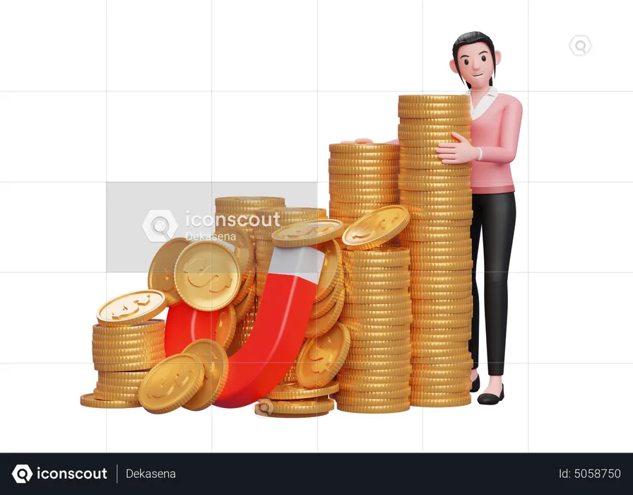 Businesswoman collected capital for business  3D Illustration
