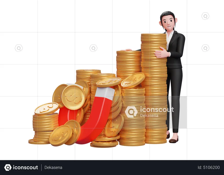 Businesswoman collected capital for business  3D Illustration