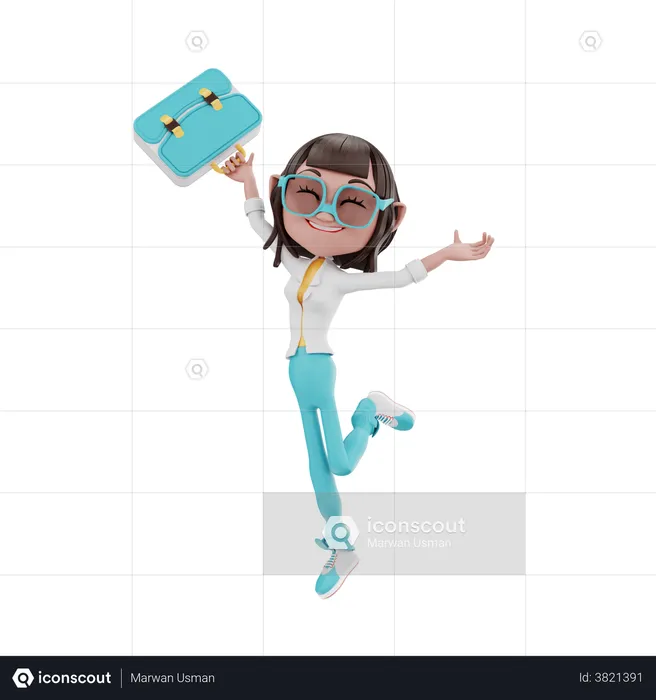 Businesswoman dancing with briefcase  3D Illustration