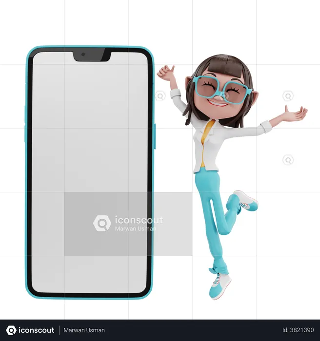 Businesswoman dancing with cell phone  3D Illustration