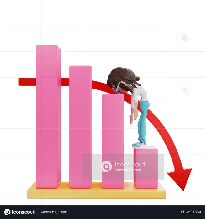 Businesswoman dizzy on the down graph  3D Illustration