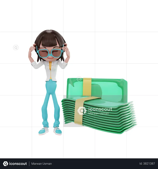 Businesswoman dizzy with money  3D Illustration