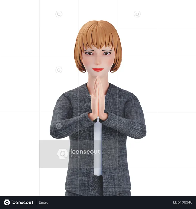 Businesswoman do namaste gesture  3D Illustration