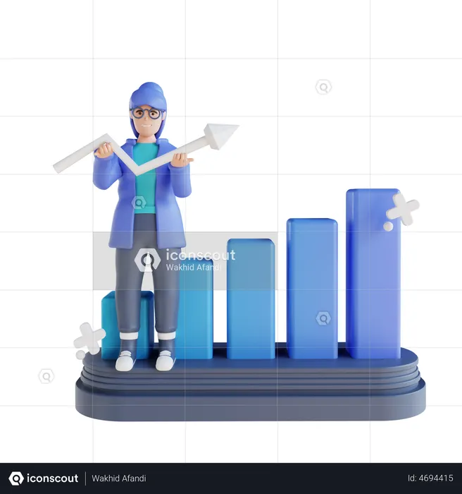 Businesswoman doing data analysis growth  3D Illustration