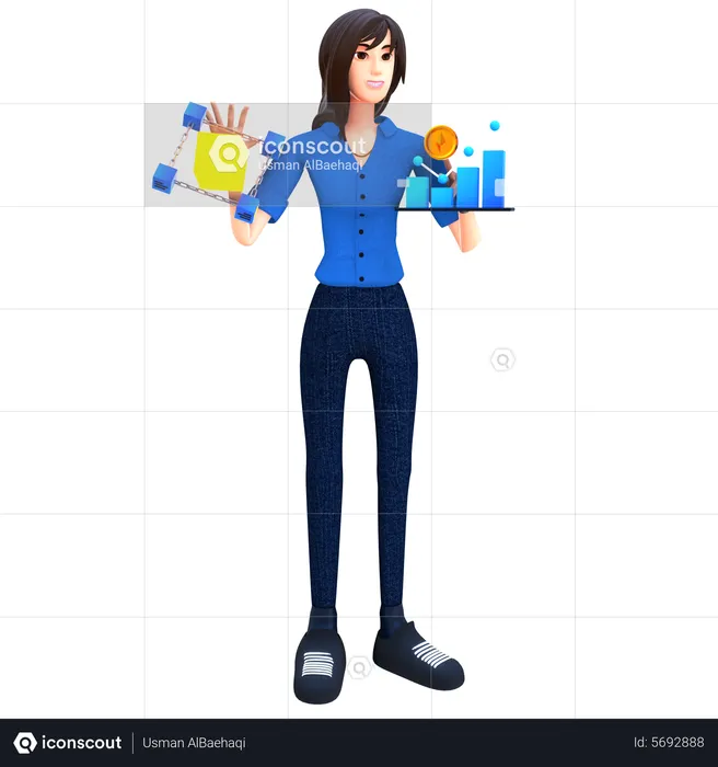 Businesswoman doing ethereum trading  3D Illustration