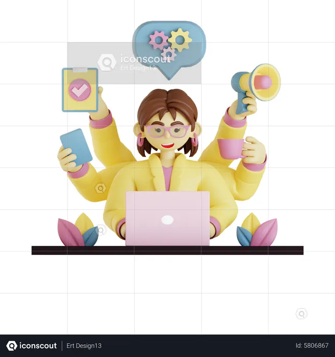Businesswoman doing multitasking at office  3D Illustration